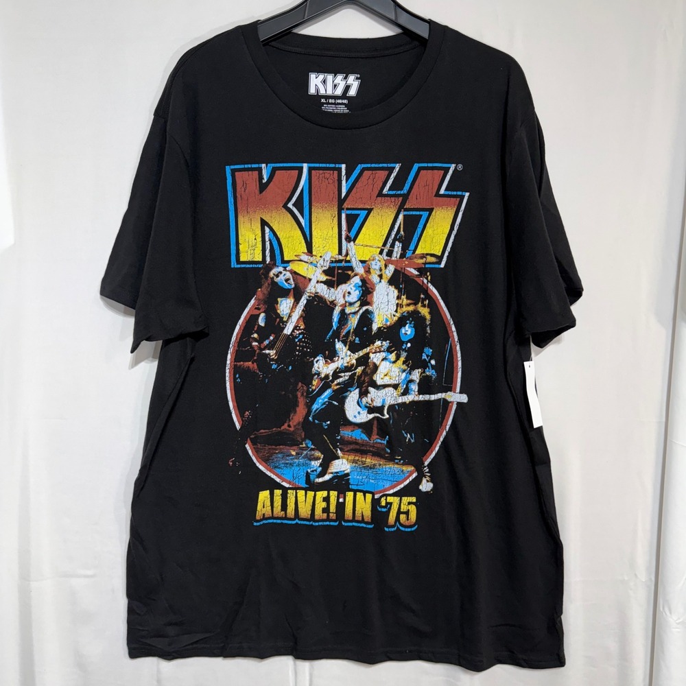 KISS Alive In‎ 75 Graphic T-Shirt Mens XL Black Rock Band Concert Tee NWOT